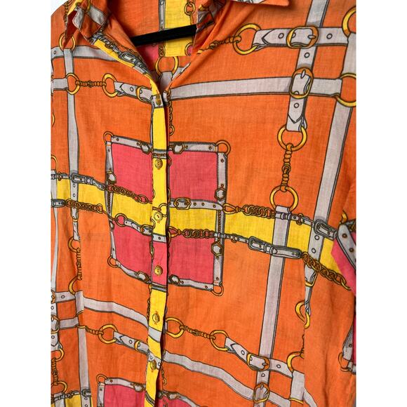 Vipavadee Women's Orange Equestrian Lightweight Horse Bit Button Blouse Large - Picture 2 of 7